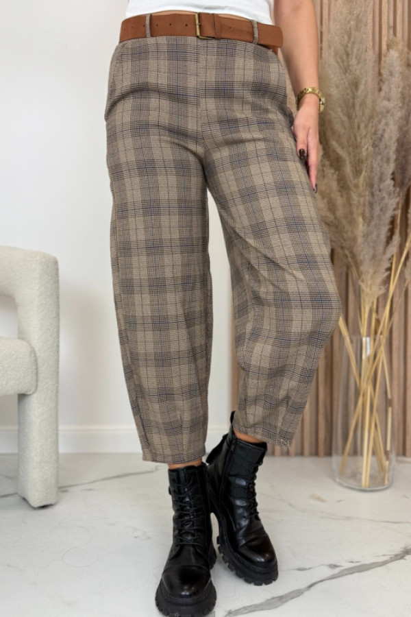 Spodnie w kratę brązowo-szare