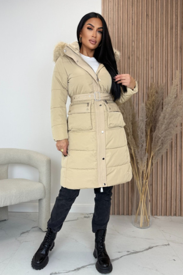Kurtka pikowana z kapturem beżowa