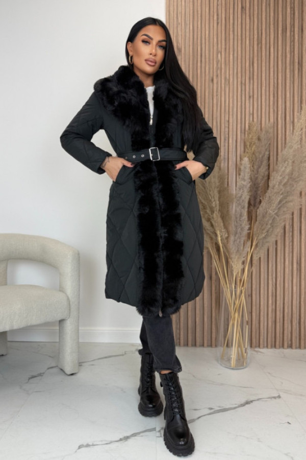 Kurtka pikowana z futerkiem czarna