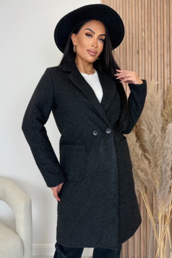 Płaszcz z guzikami i kieszeniami czarny