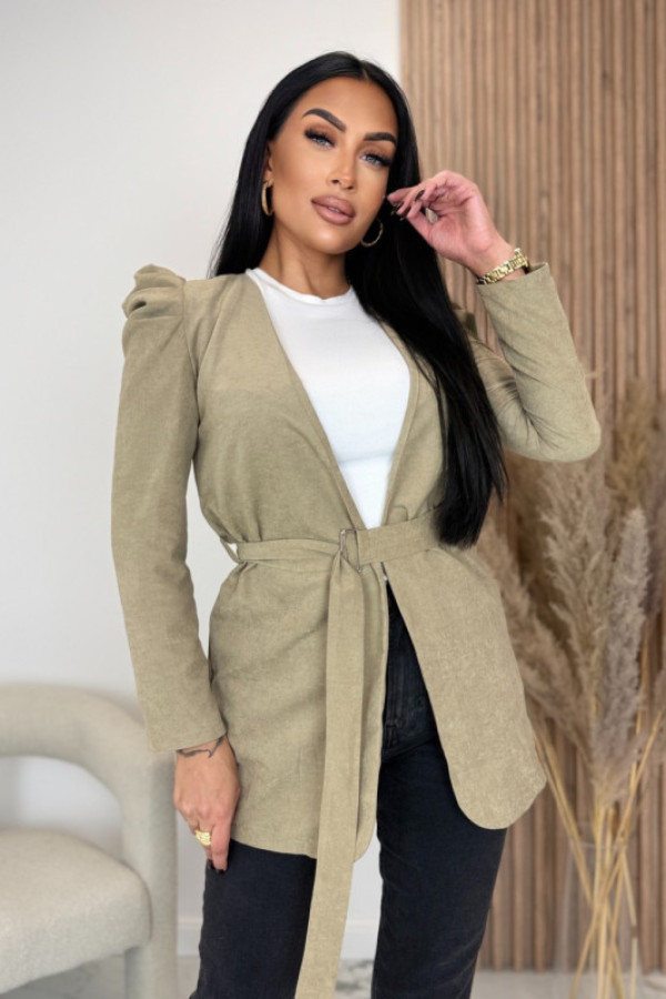 żakiet z bufkami i paskiem beżowy