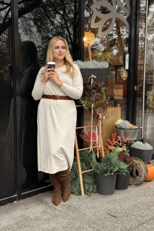 Sukienka dzianinowa plus size beżowa