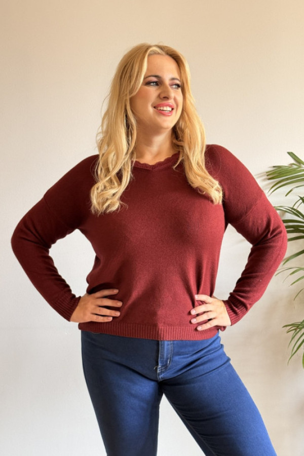 Sweterek klasyczny oversize bordowy