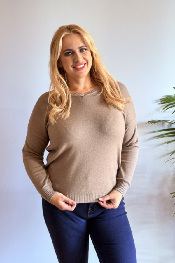 Sweterek klasyczny oversize beżowy