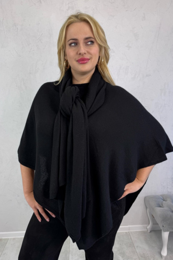 Ponczo z szalikiem czarne