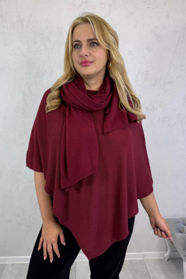 Ponczo z szalikiem bordowe