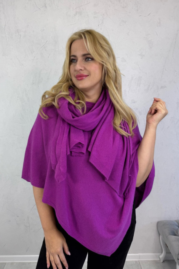 Ponczo z szalikiem fioletowe