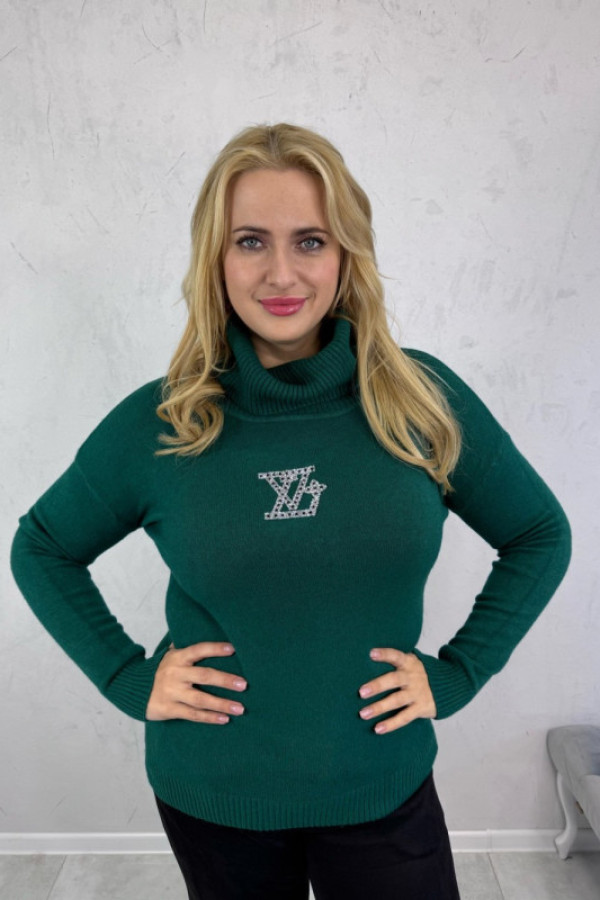 Sweterek klasyczny z golfem butelkowa zieleń