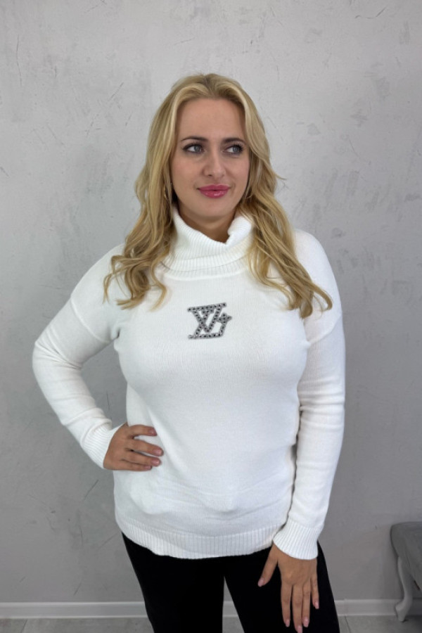 Sweterek klasyczny z golfem biały