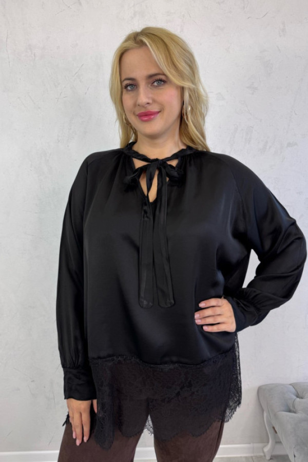 Bluzka koszulowa z koronką czarna