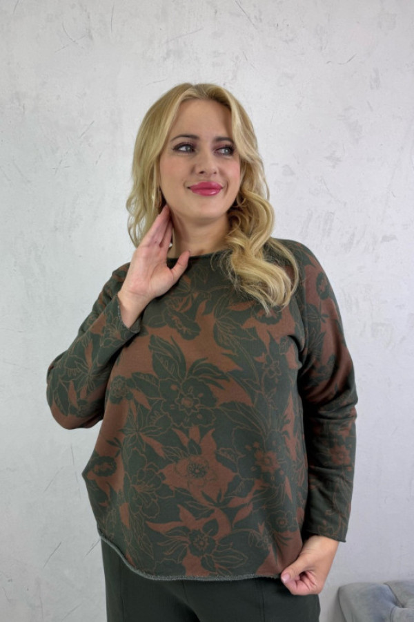 Bluzka oversize z nadrukiem oliwkowa