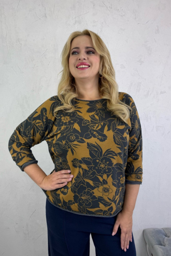 Bluzka oversize z nadrukiem zielona