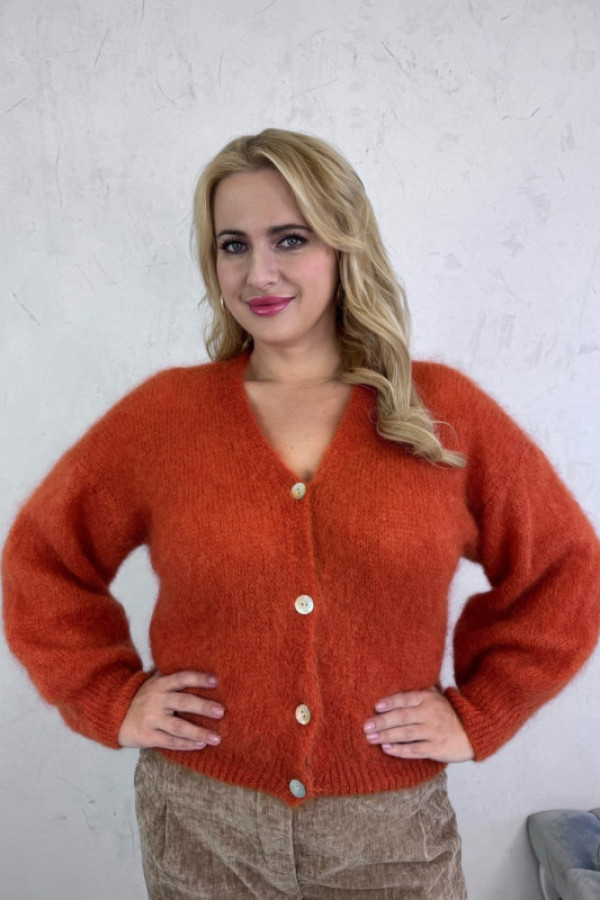 Sweterek rozpinany oversize rudy