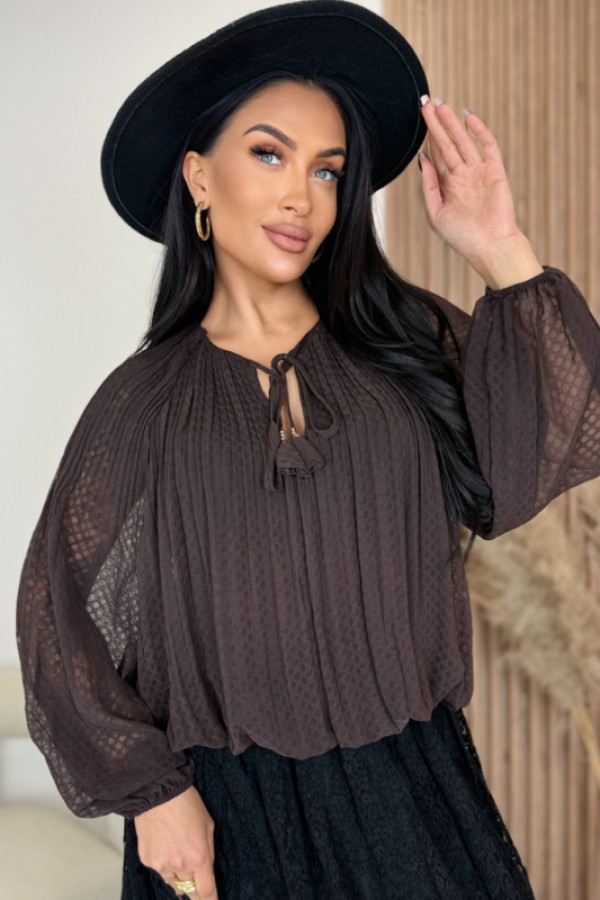 Bluzka wizytowa z długim rękawem czekoladowa