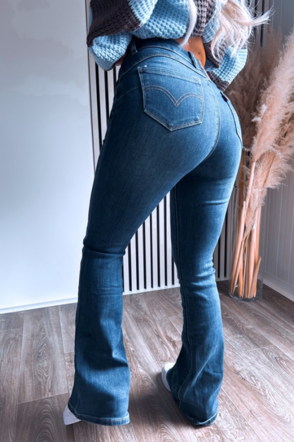 Spodnie ciemny jeans dzwony wysoki stan midnight shape