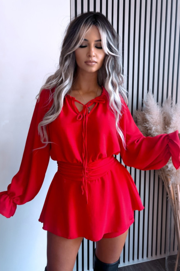Zwiewny kombinezon z wiązaniem alissa butelkowa czerwony