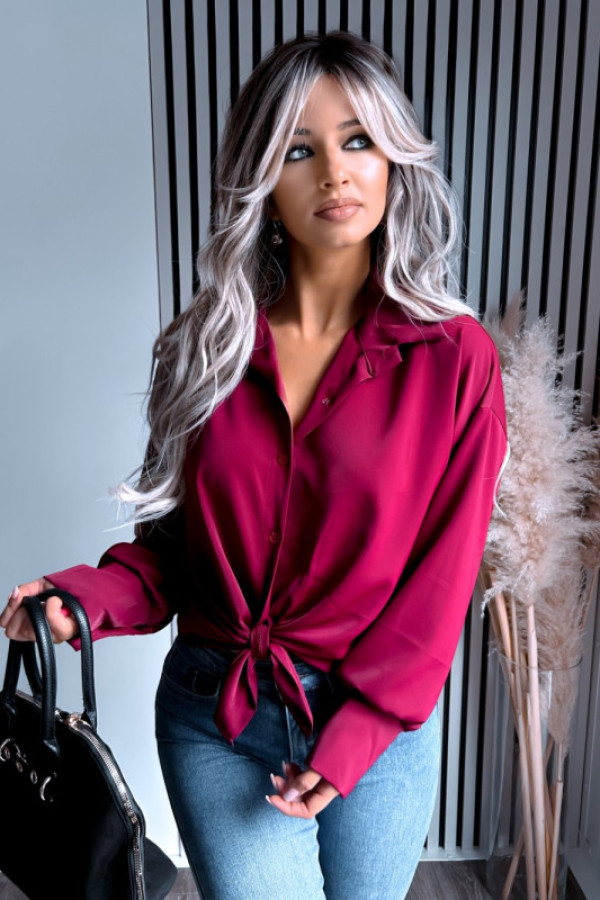 Koszula wiązana oversize marby bordowa