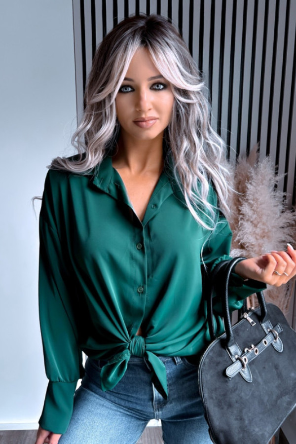 Koszula wiązana oversize marby butelkowa zieleń