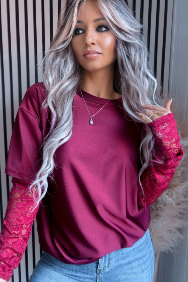 Bluzka z koronkowymi rękawami paris lace bordowa