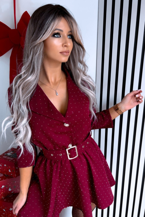 Kombinezon z paskiem i cekinami royal spark bordowy