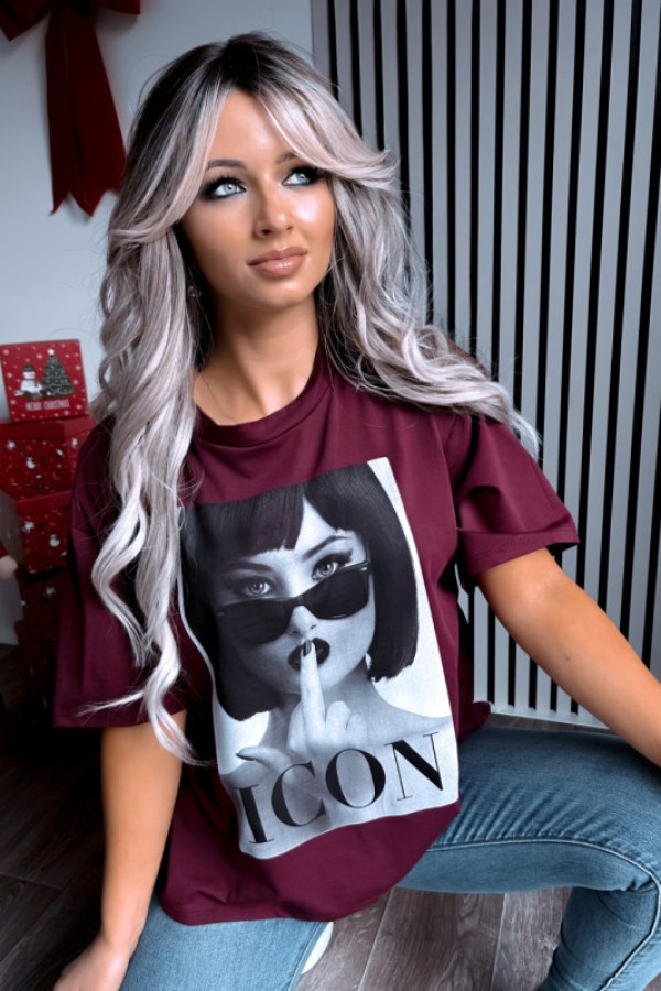 T-shirt koszulka oversize icon bordowy