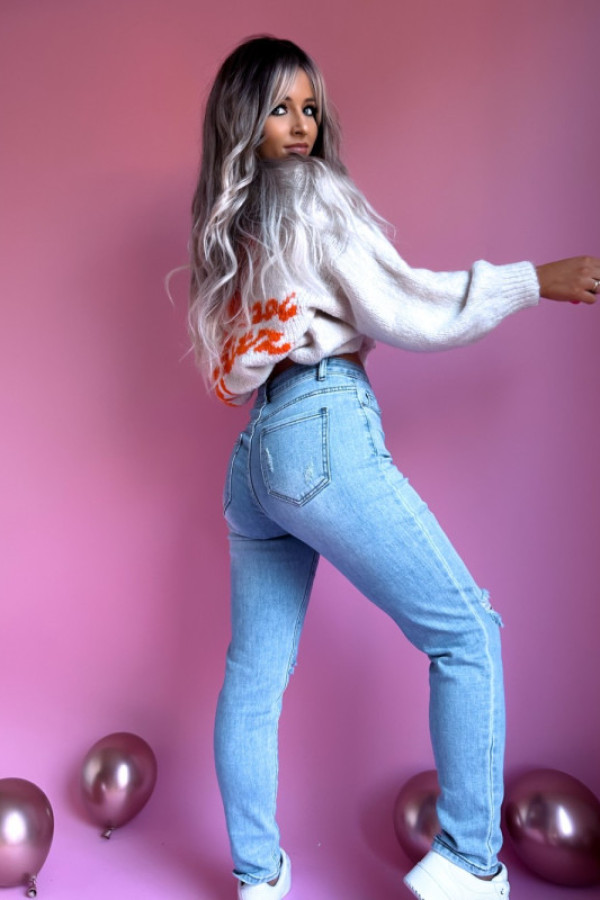 Spodnie denim poszarpane mom fit masyma