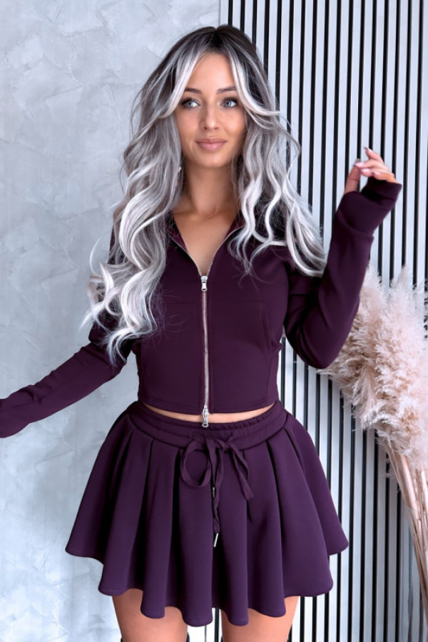 Komplet sweet active – bluza na suwak + spódniczko-szorty śliwkowy