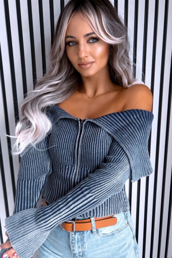 Bluzka sweterek gołe ramiona vibe niebieski