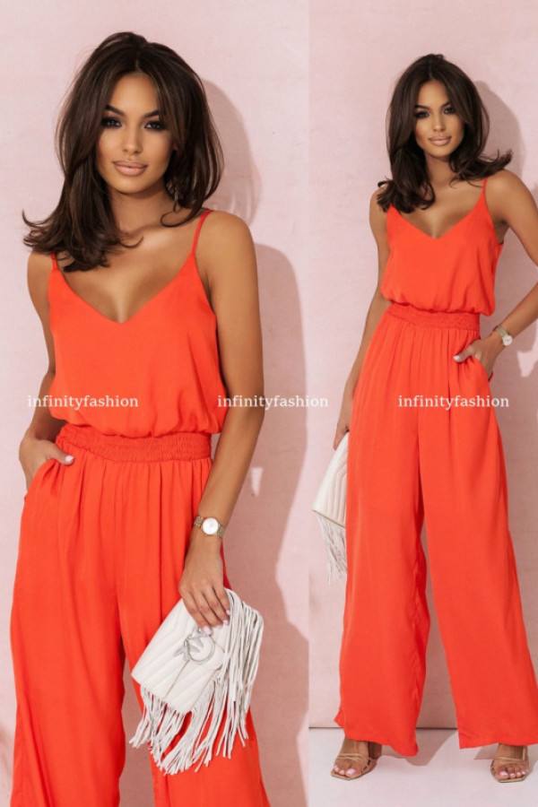 Zwiewny kombinezon na ramiączkach alicannte pomarańczowy