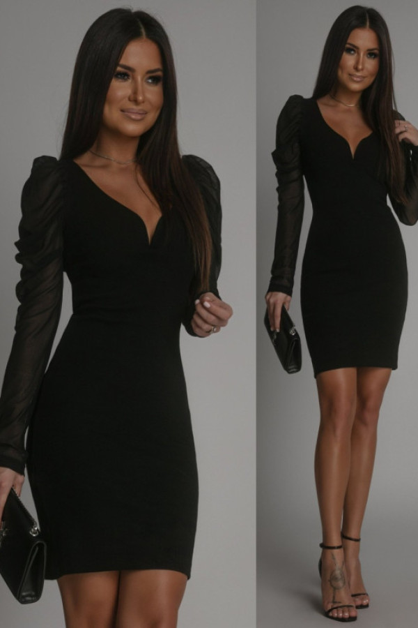 Dopasowana sukienka z siateczkowymi rękawami vaiana ii czarna