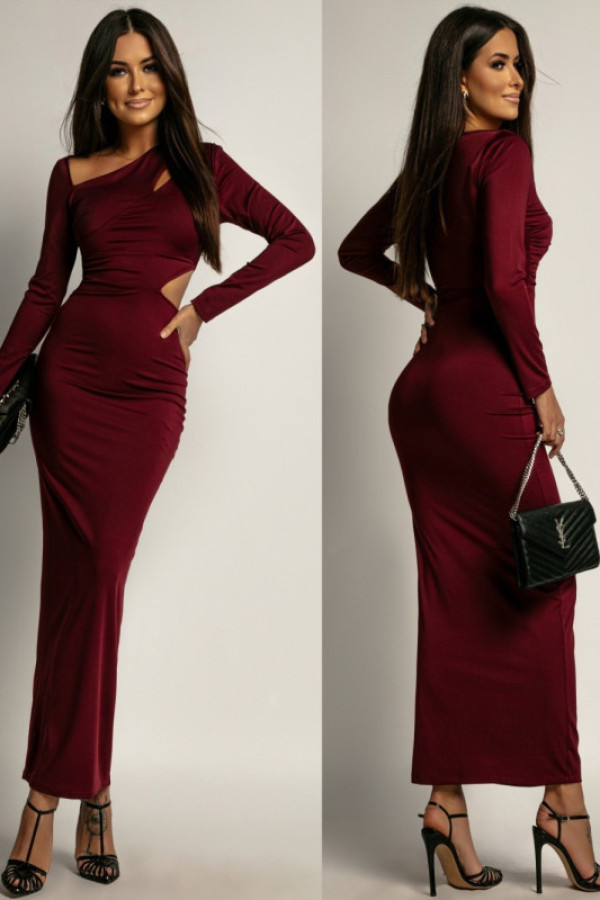 Dopasowana sukienka maxi lasli bordowa