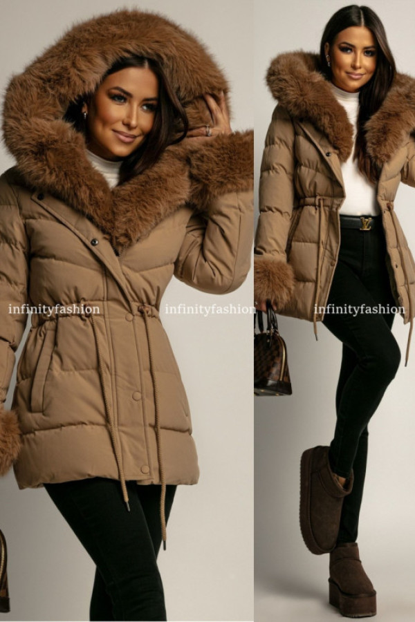 Puchowa kurtka z kapturem nevada camelowa