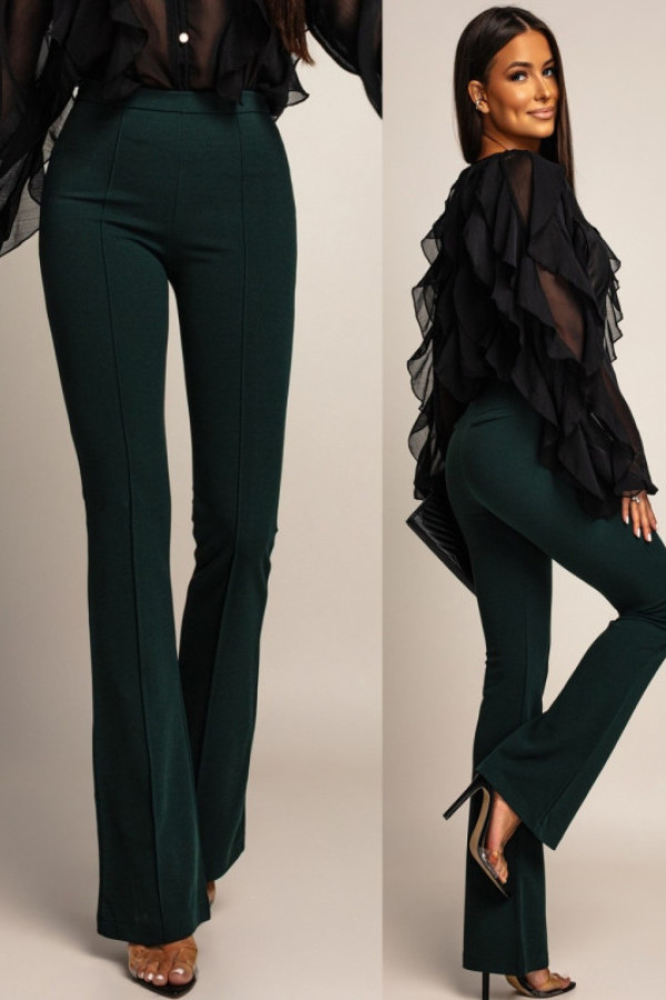 Eleganckie spodnie dzwony colman butelkowa zieleń