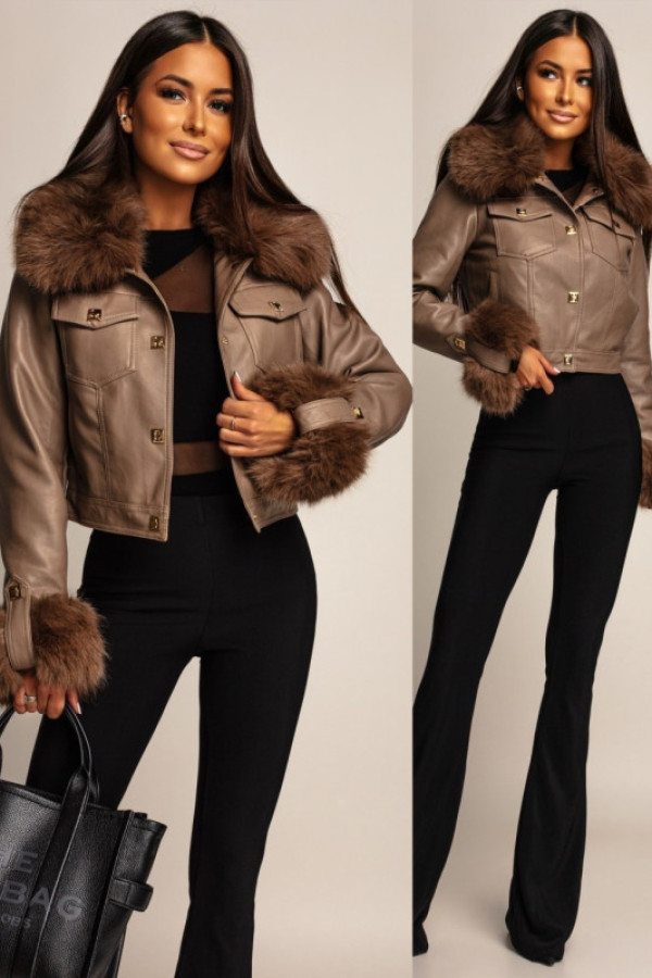 Kurtka z eko skóry z odpinanym futrem bailara mokka