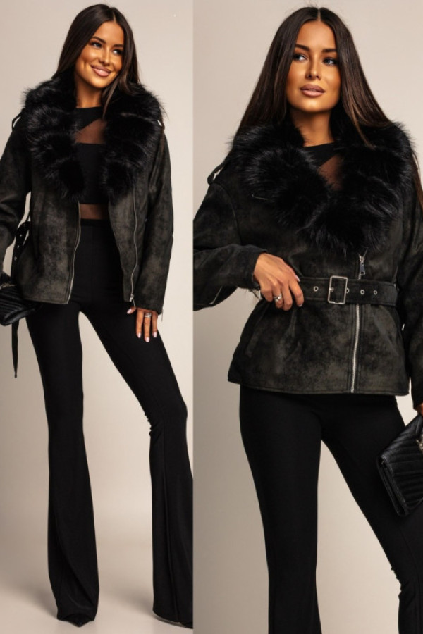 Kurtka biker z odpinanym futrem raymone czarna