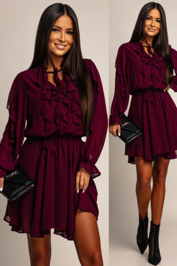 Zwiewna sukienka z falbanami celissia bordowa
