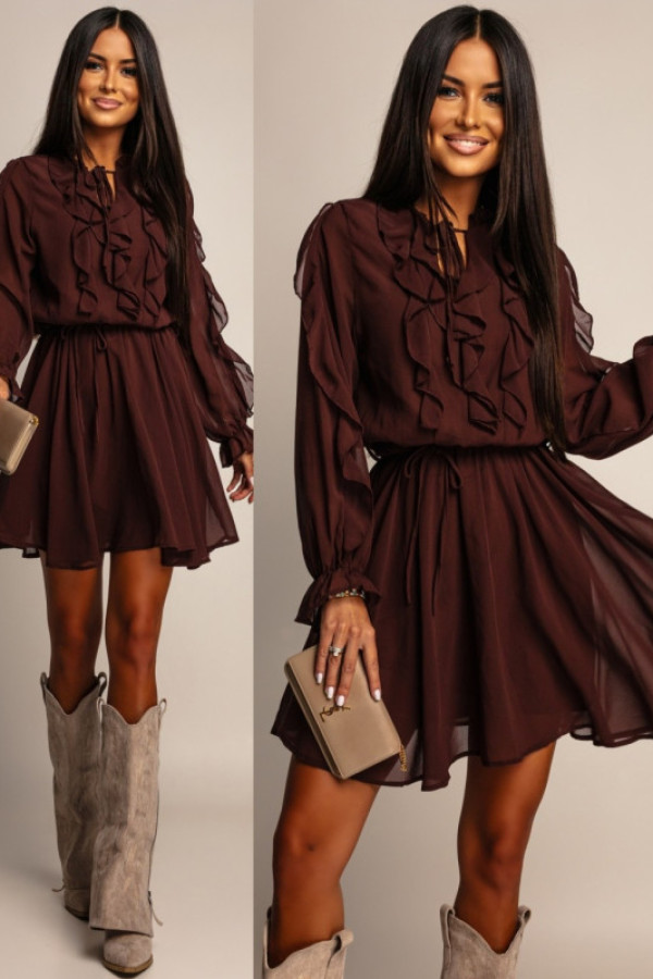 Zwiewna sukienka z falbanami celissia brązowa