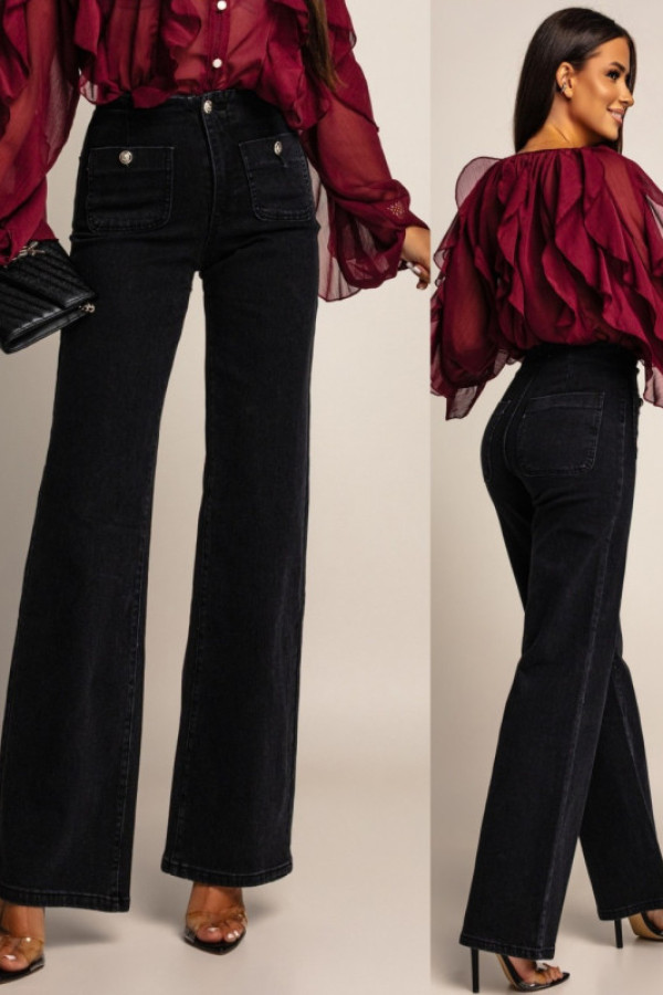 Spodnie jeansowe wide leg salvien czarne