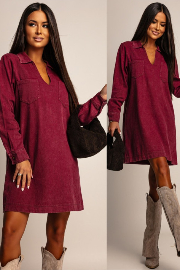 Jeansowa sukienka mini nicoletia bordowa