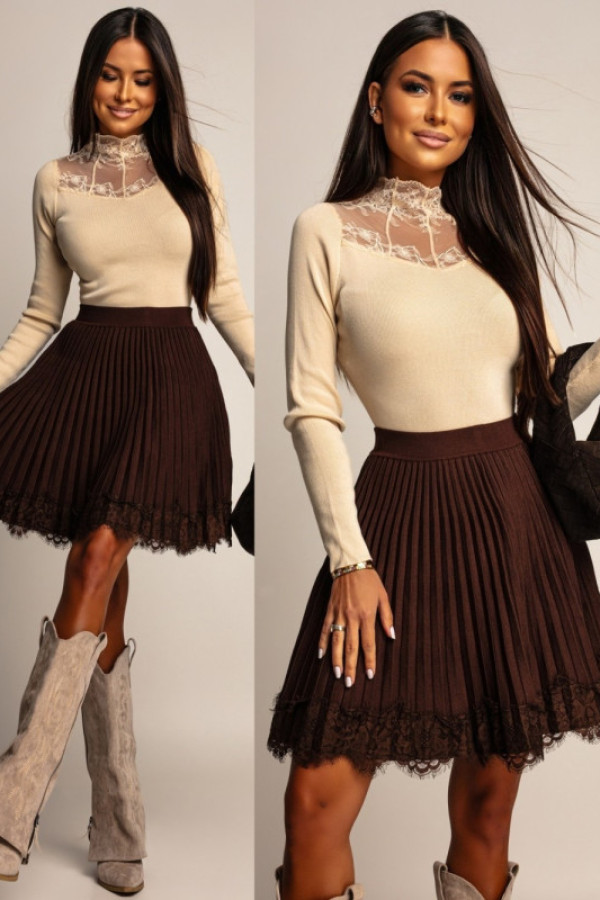 Dzianinowa bluzka z koronką marissia kremowa