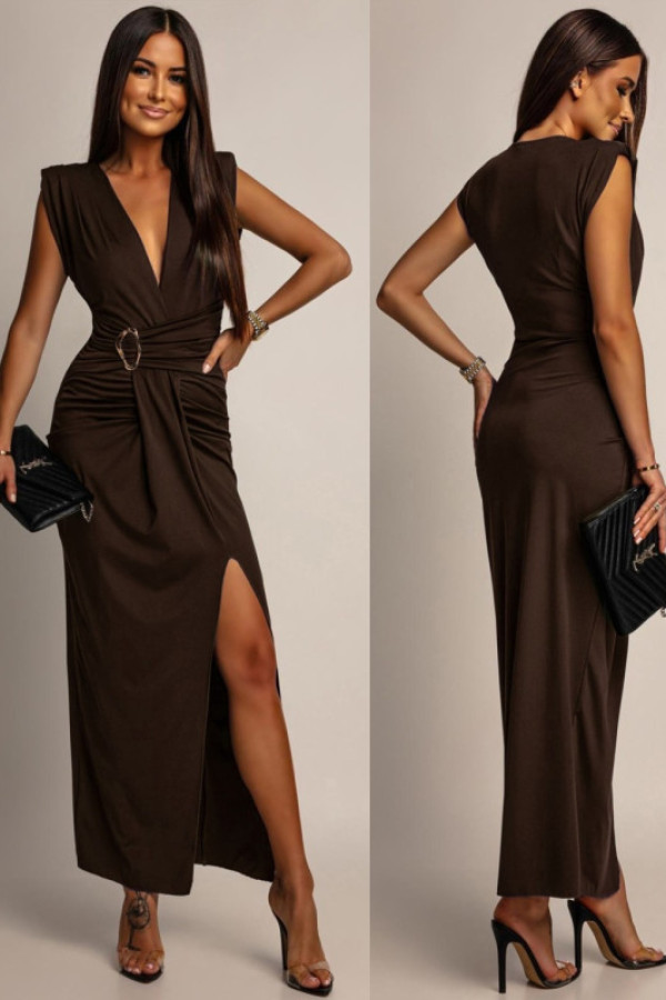 Elegancka sukienka maxi laurenna brązowa