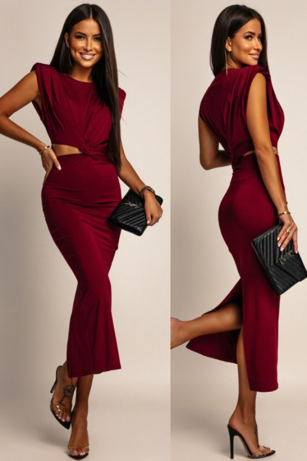 Elegancka sukienka maxi z wycięciem evelinne bordowa