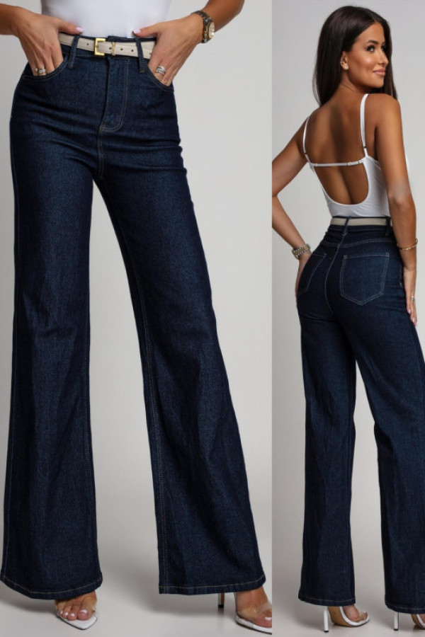 Spodnie jeansowe wide leg ferumo granatowe