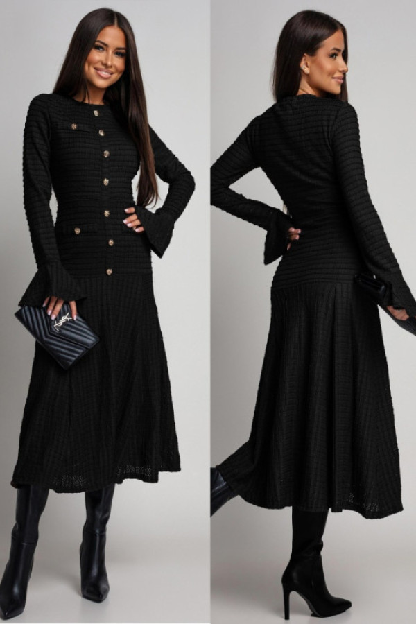 Ażurowa sukienka midi dionella czarna