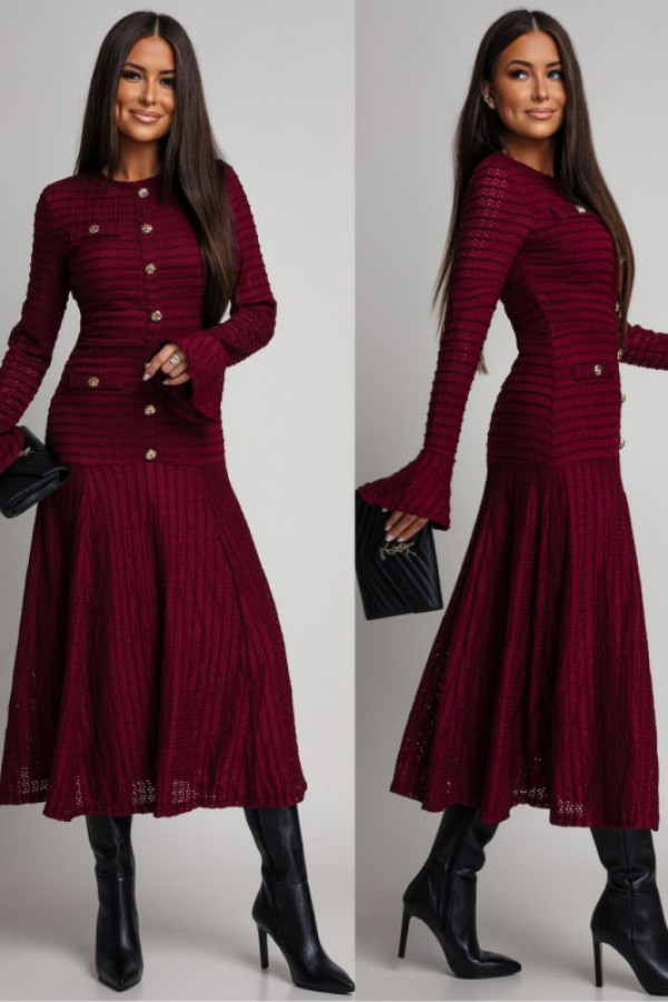 Ażurowa sukienka midi dionella bordowa