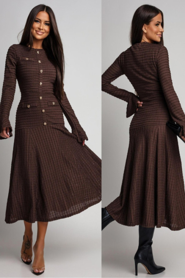 Ażurowa sukienka midi dionella brązowa