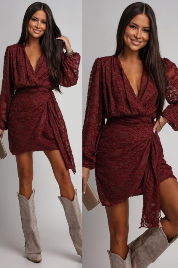 Elegancka sukienka z wiązaniem ricostia bordowa