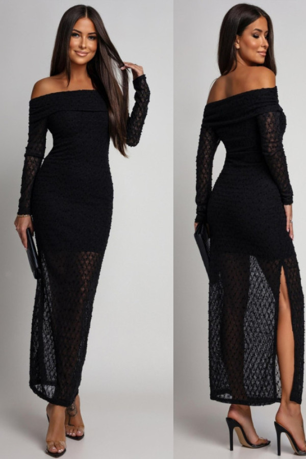 Dzianinowa sukienka hiszpanka maxi lemoria czarna