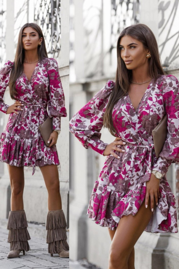 Sukienka z falbanami limos flowers mokka/fuksja