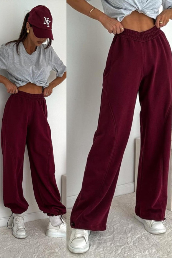 Bawełniane spodnie dresowe ze ściągaczem iferno bordowe